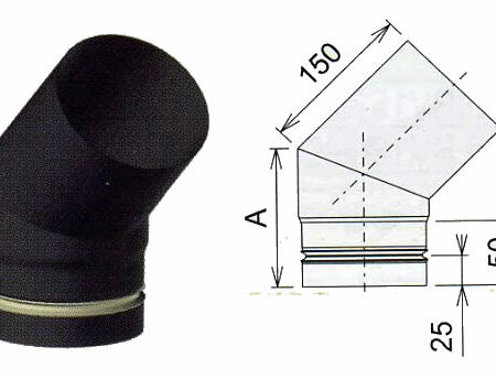 Coude émaillé 45° sectionnel noir mat Ø130mm
